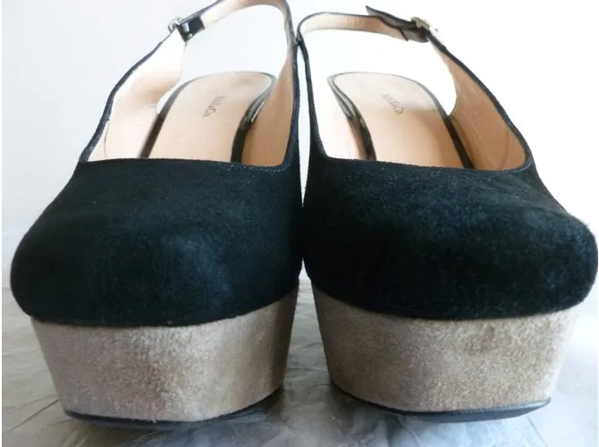 Max & Co escote de cuero genuino Negro Gris pardo 