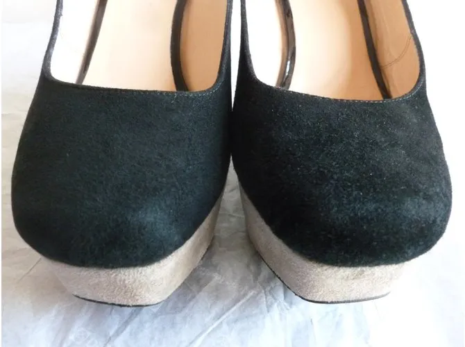 Max & Co escote de cuero genuino Negro Gris pardo 