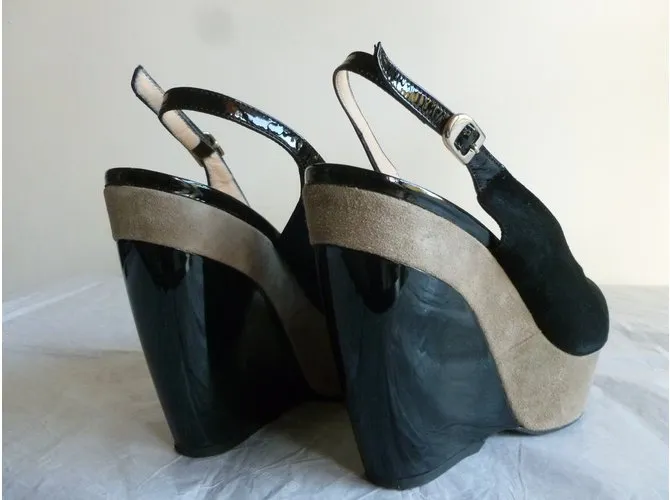 Max & Co escote de cuero genuino Negro Gris pardo 