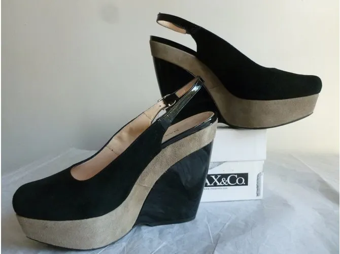 Max & Co escote de cuero genuino Negro Gris pardo 