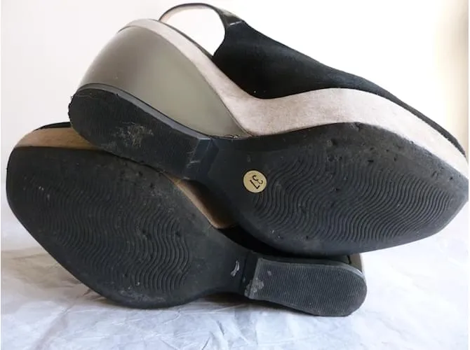 Max & Co escote de cuero genuino Negro Gris pardo 