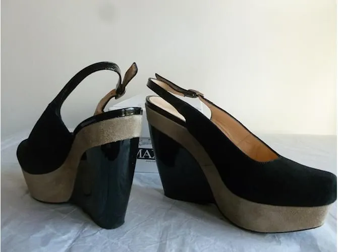 Max & Co escote de cuero genuino Negro Gris pardo 