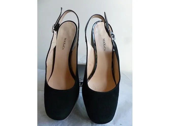 Max & Co escote de cuero genuino Negro Gris pardo 