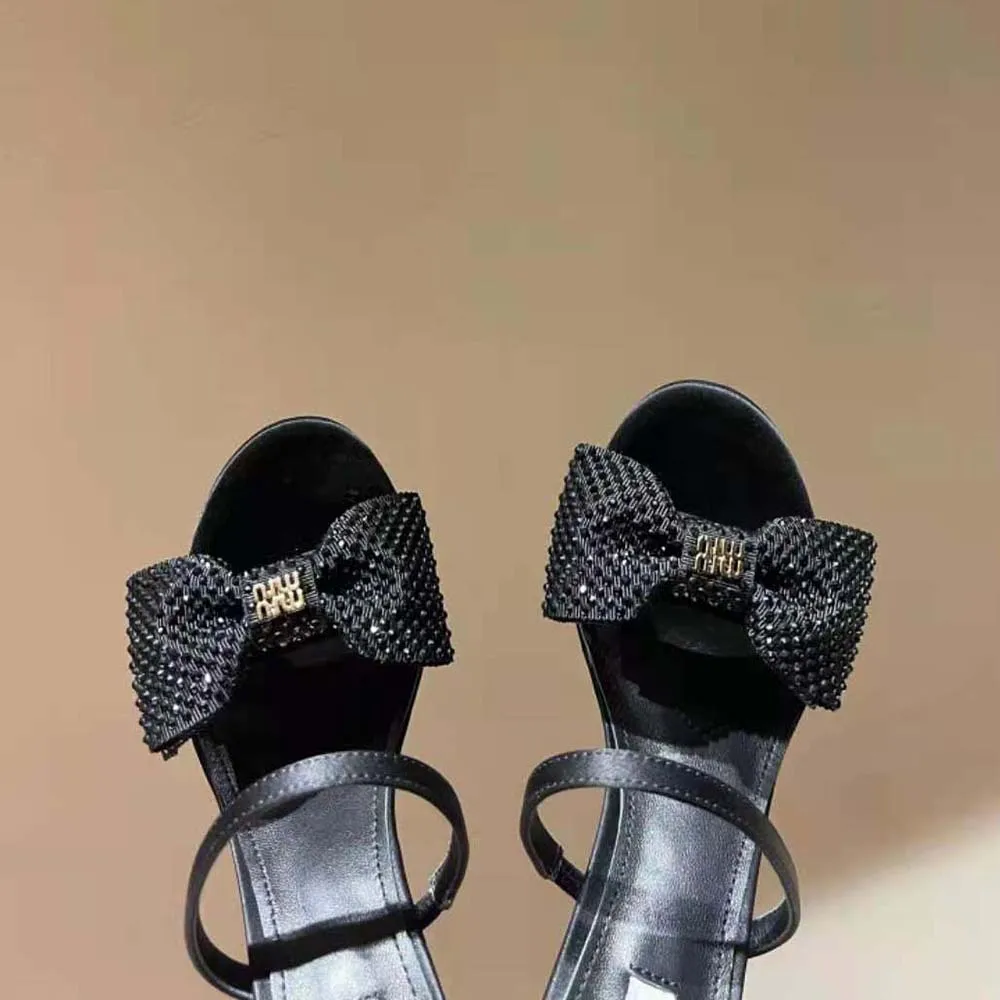 Miu Miu Sandalias Mujer Satén Lazo con Tacón 85 mm – Negro