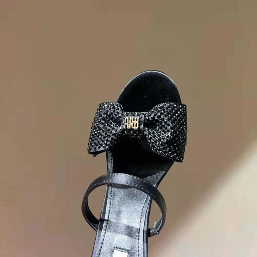 Miu Miu Sandalias Mujer Satén Lazo con Tacón 85 mm – Negro