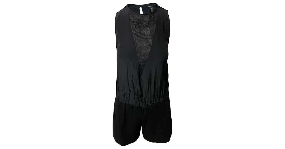 Mono Maje con Detalle de Escote en V en Seda Negra Negro 