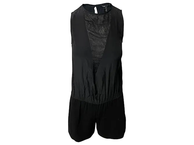 Mono Maje con Detalle de Escote en V en Seda Negra Negro 