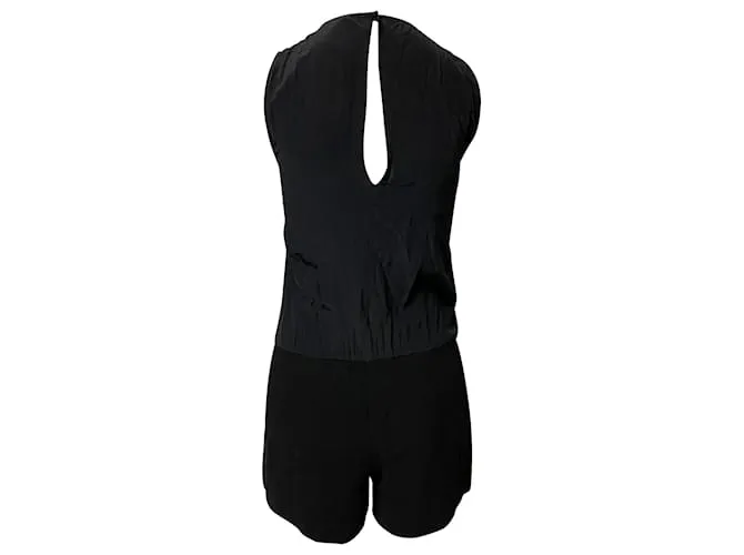 Mono Maje con Detalle de Escote en V en Seda Negra Negro 