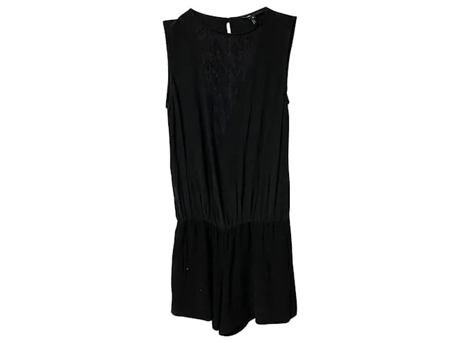 Mono Maje con Detalle de Escote en V en Seda Negra Negro 