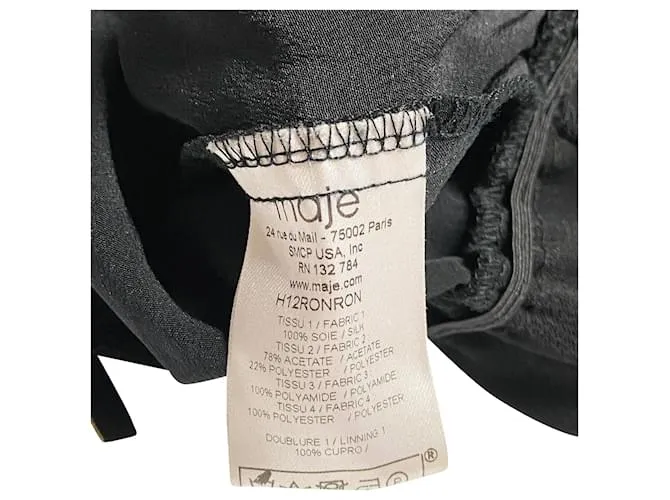 Mono Maje con Detalle de Escote en V en Seda Negra Negro 