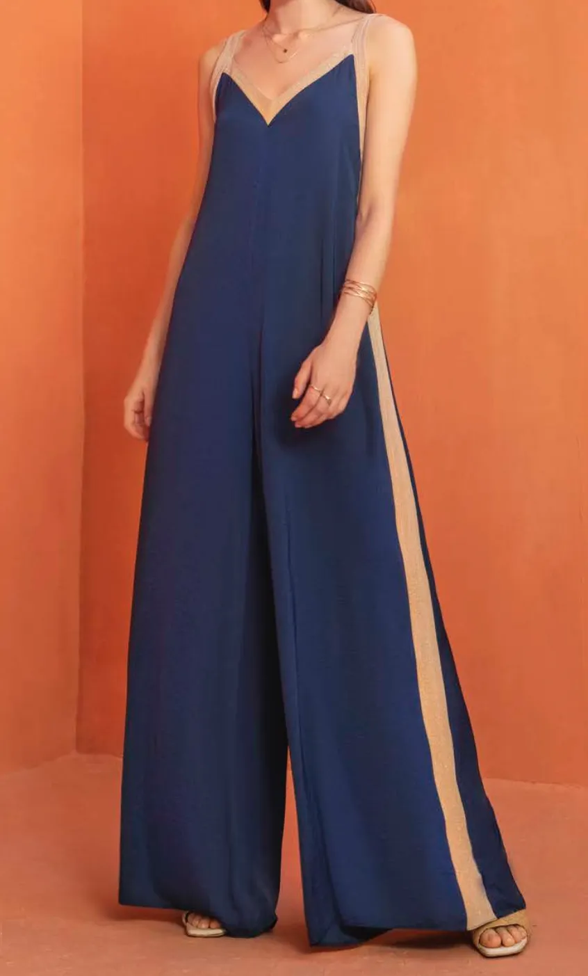 MONO SATIN AZUL MARINO BANDAS LUREX