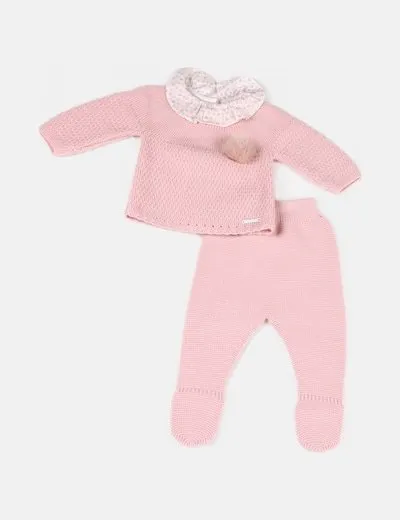 Pangasa baby Conjunto de punto rosa detalle pompón