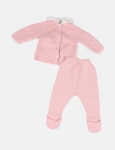 Pangasa baby Conjunto de punto rosa detalle pompón