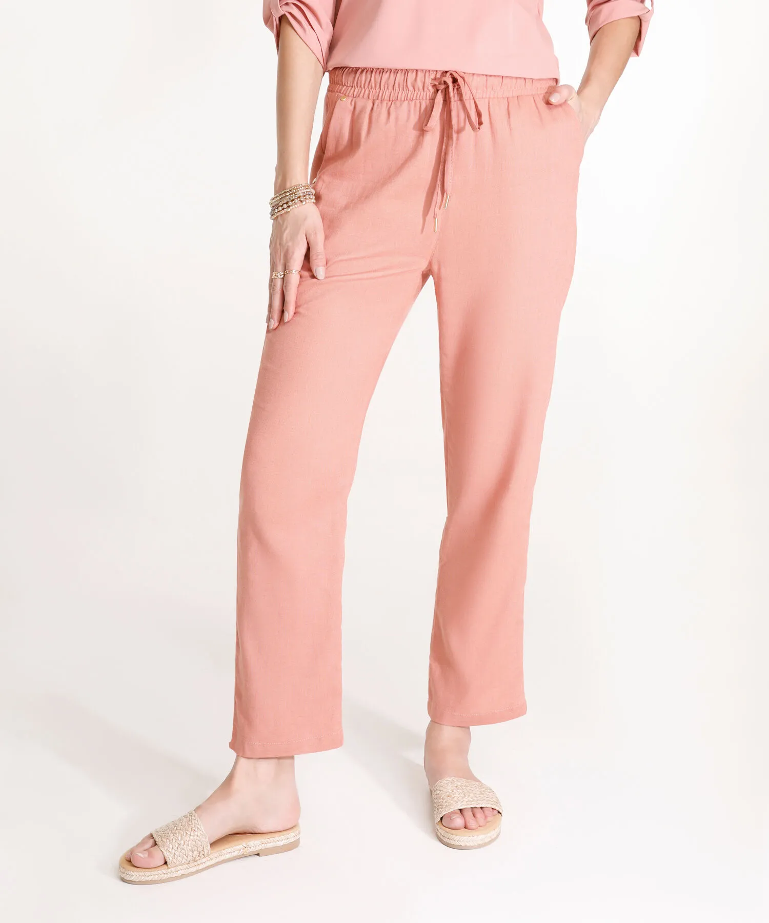 PANTAL&OACUTE;N PRETINA RESORTADA  EN EFECTO LINO