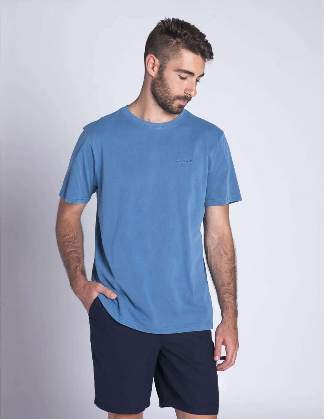 PANTALON CORTO LINO AZUL AURELIUS SOLID