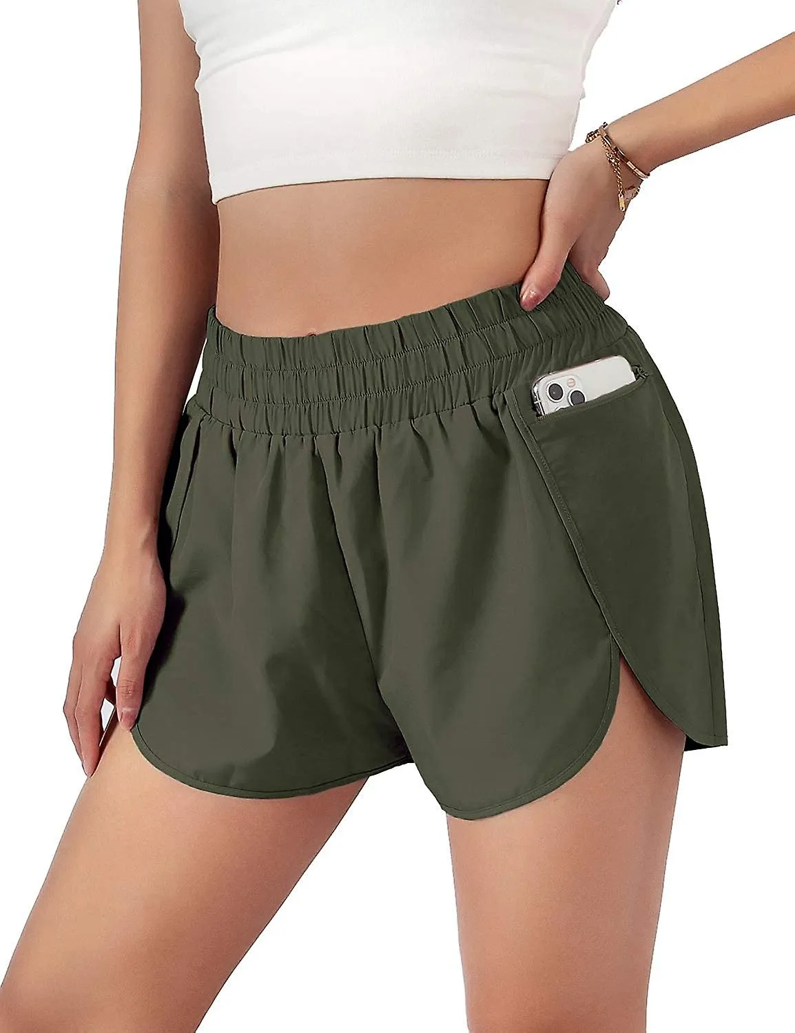 Pantalones cortos de carrera en seco rápido para mujeres pantalones cortos atléticos bolsillos con cremallera trasera