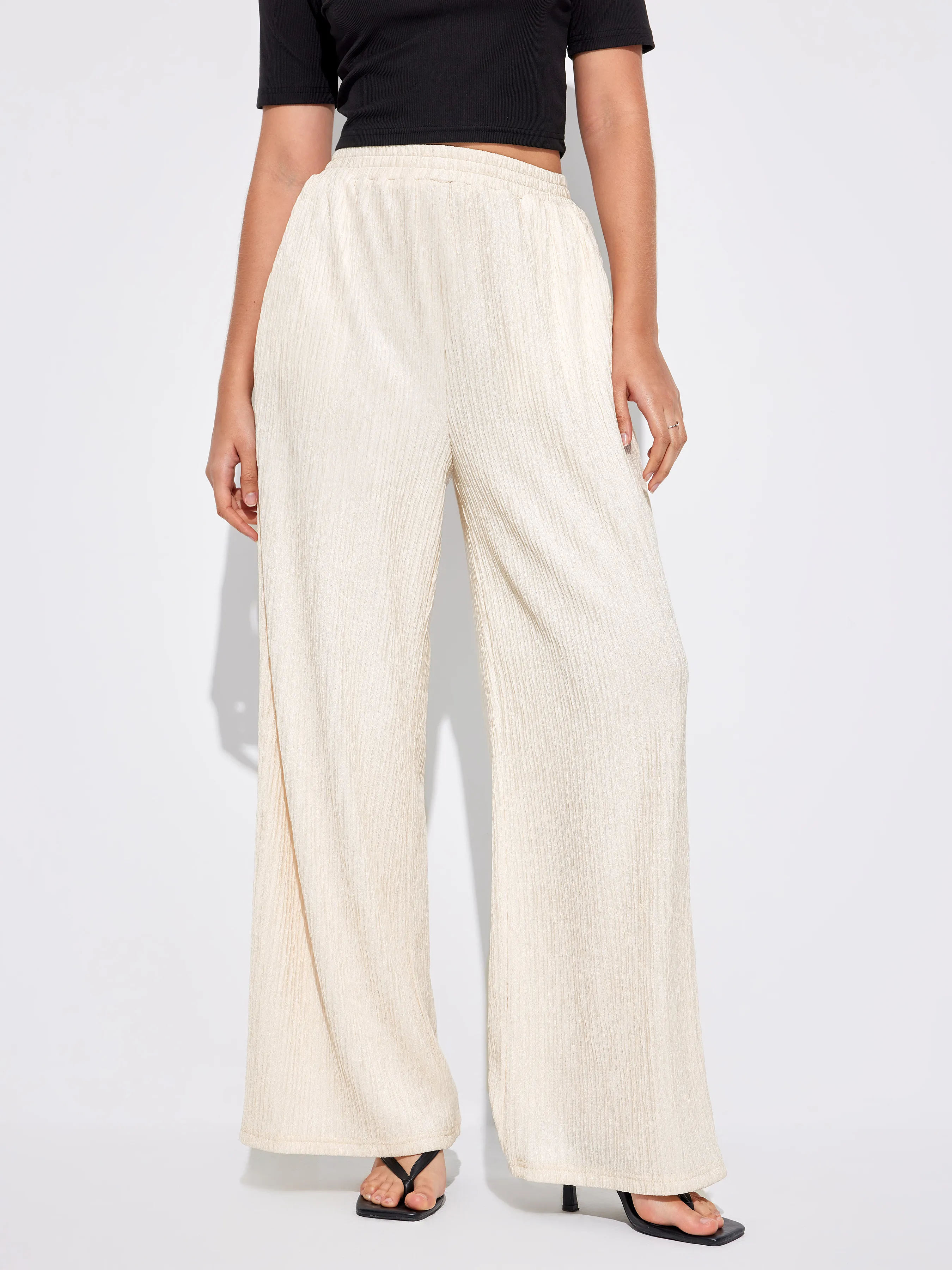  Pantalones de Pierna Ancha con Textura
