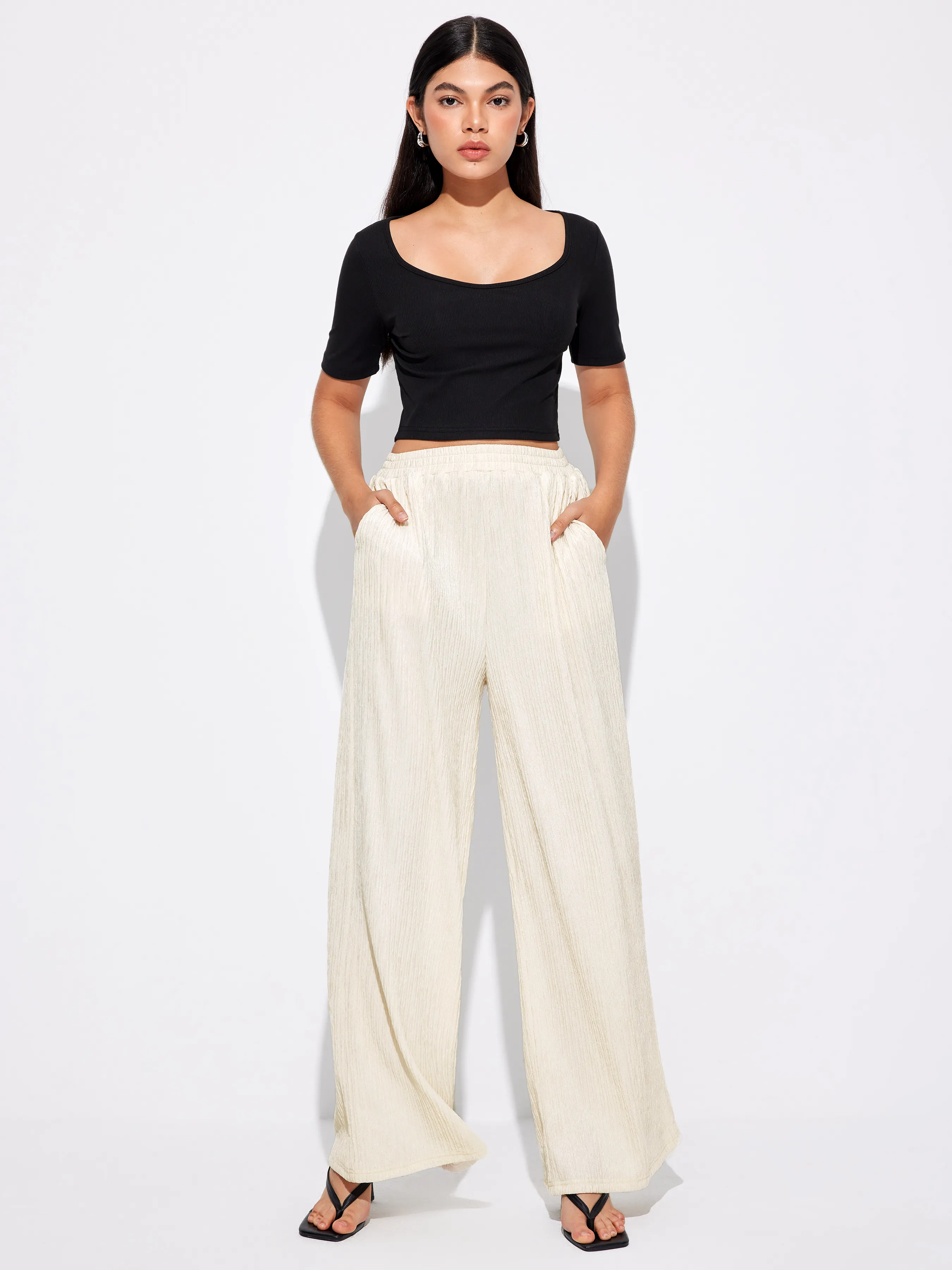  Pantalones de Pierna Ancha con Textura