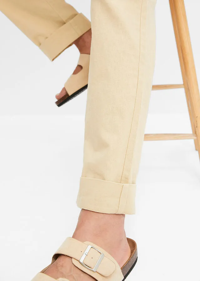 Pantalón cargo regular fit con lino, straight Café con leche