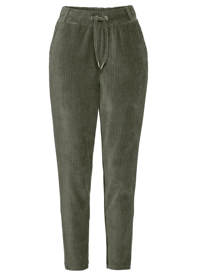 Pantalón con aspecto de pana con cintura elástica Verde oliva