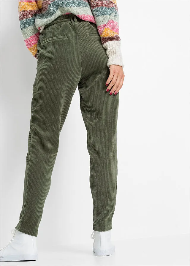 Pantalón con aspecto de pana con cintura elástica Verde oliva