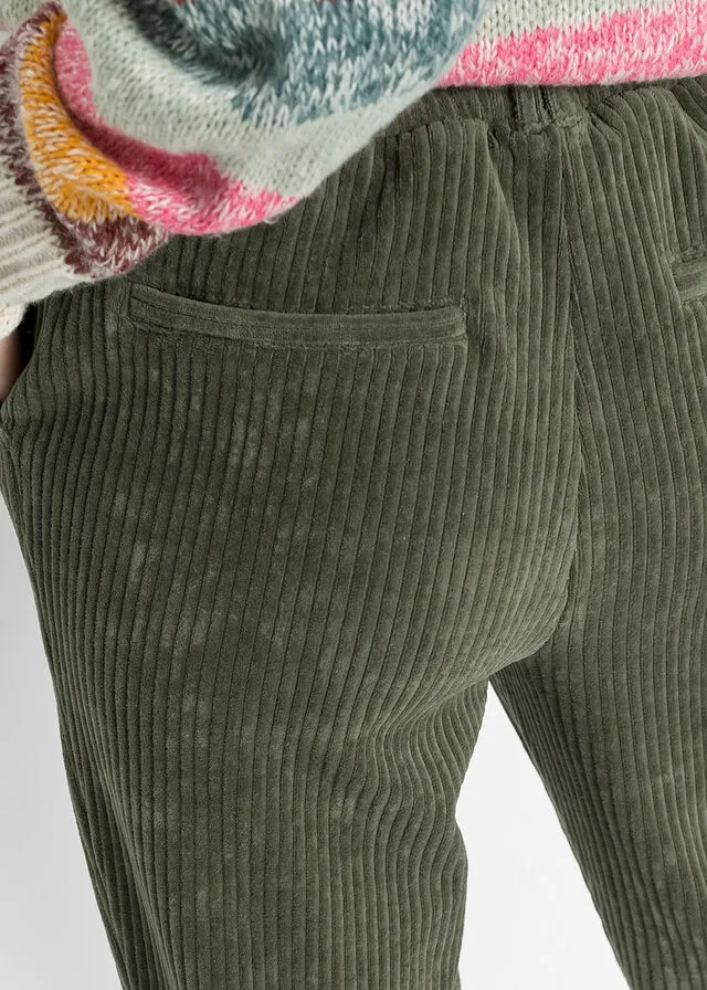 Pantalón con aspecto de pana con cintura elástica Verde oliva