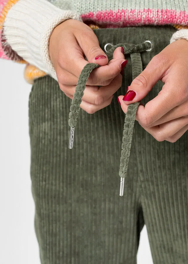 Pantalón con aspecto de pana con cintura elástica Verde oliva
