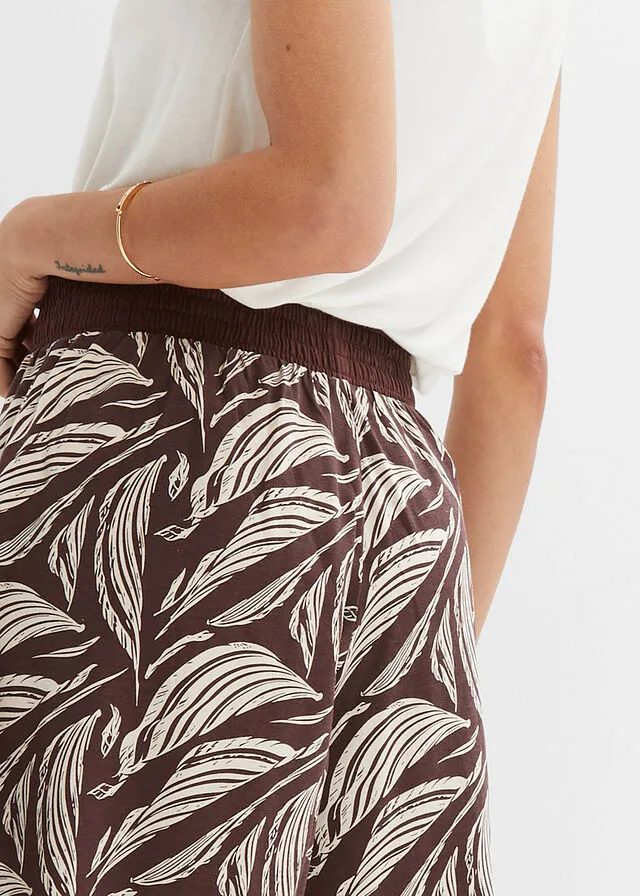 PANTALóN DE PUNTO ANCHO CON NIDO DE ABEJA MARRóN TIERRABEIGE ARENA CON ESTAMPADO