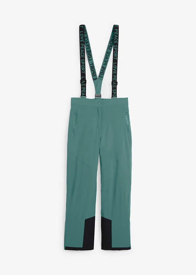 Pantalón térmico funcional de esquí con tirantes desmontables, material impermeable y corte recto Verde grisáceo