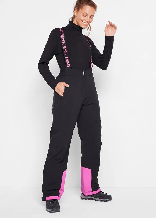 Pantalón térmico funcional de esquí con tirantes desmontables, material impermeable y corte recto Verde grisáceo