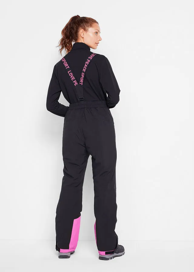 Pantalón térmico funcional de esquí con tirantes desmontables, material impermeable y corte recto Verde grisáceo