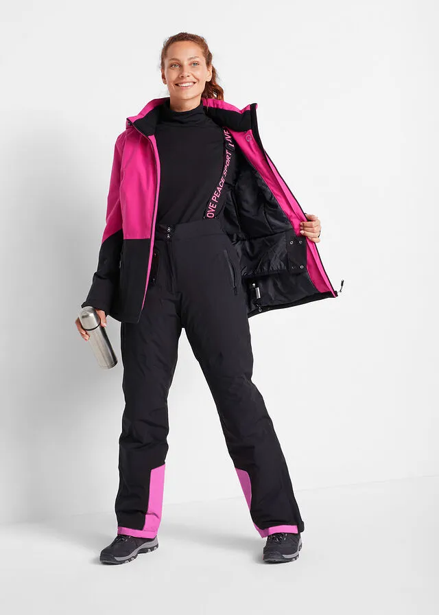 Pantalón térmico funcional de esquí con tirantes desmontables, material impermeable y corte recto Verde grisáceo