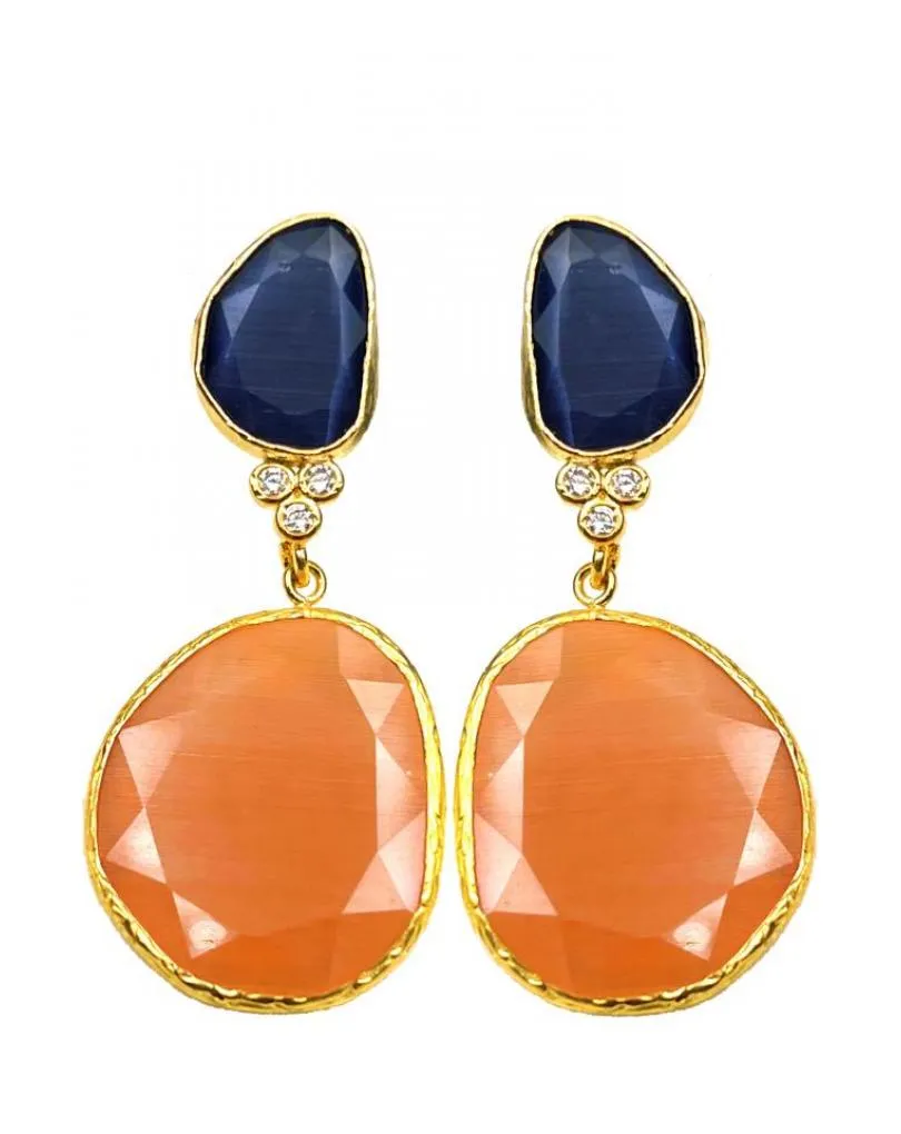 PENDIENTES LARGOS NARANJAS Y MORADOS CON DETALLE CIRCONITAS