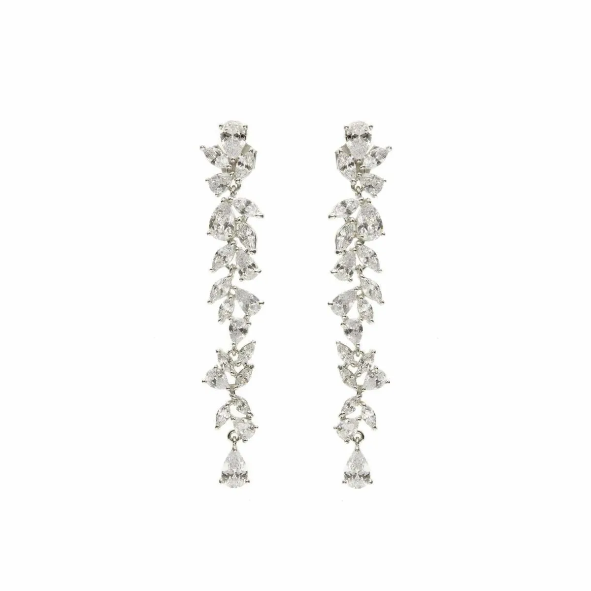 Pendientes largos novia diseo floral con cuarzos adamantinos