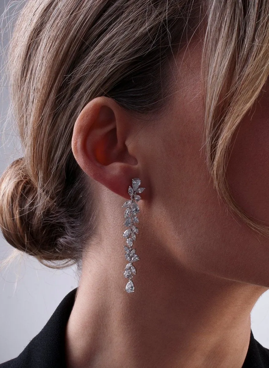 Pendientes largos novia diseo floral con cuarzos adamantinos