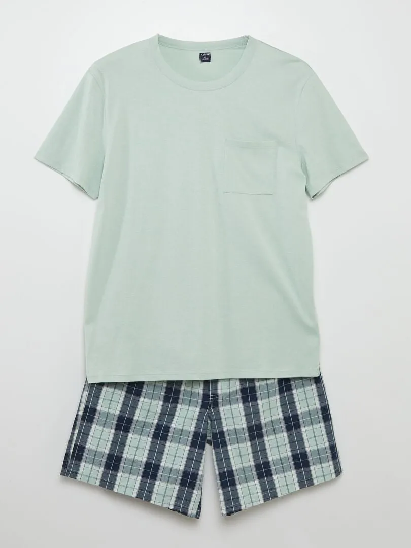 PIJAMA CORTO  SHORT + CAMISETA  2 PIEZAS  VERDE