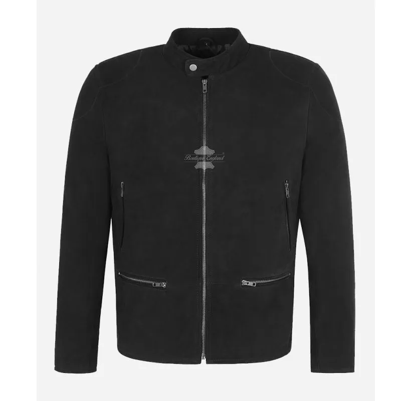 RACER Men's Suede Jacket Black Premium Light Weight Suede Leather Jacket