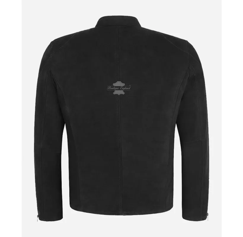 RACER Men's Suede Jacket Black Premium Light Weight Suede Leather Jacket