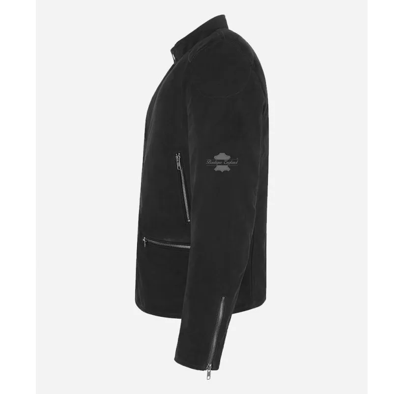 RACER Men's Suede Jacket Black Premium Light Weight Suede Leather Jacket