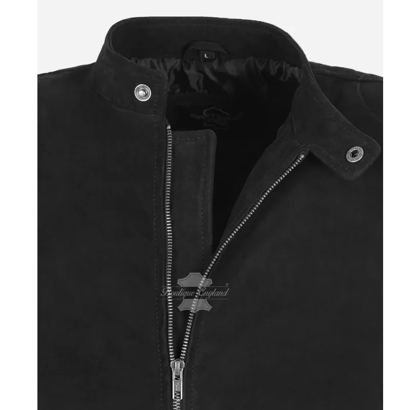 RACER Men's Suede Jacket Black Premium Light Weight Suede Leather Jacket