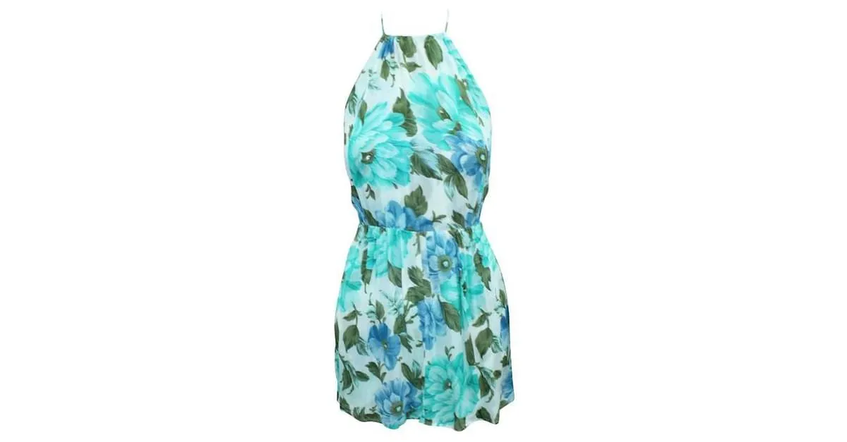 REFORMATION Minivestido con espalda descubierta y estampado floral azul y turquesa 