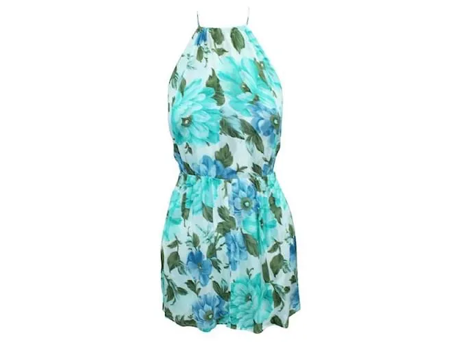 REFORMATION Minivestido con espalda descubierta y estampado floral azul y turquesa 