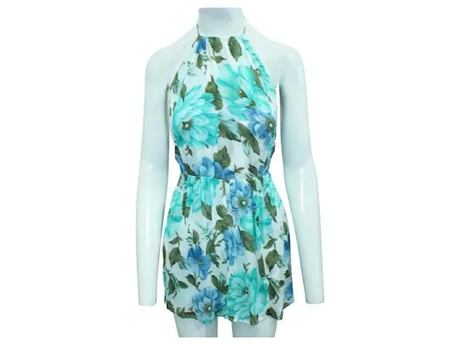 REFORMATION Minivestido con espalda descubierta y estampado floral azul y turquesa 