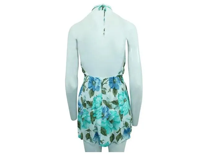 REFORMATION Minivestido con espalda descubierta y estampado floral azul y turquesa 