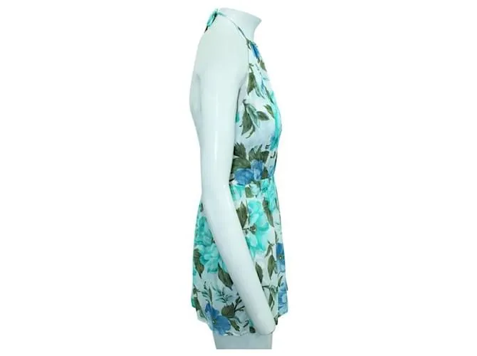 REFORMATION Minivestido con espalda descubierta y estampado floral azul y turquesa 