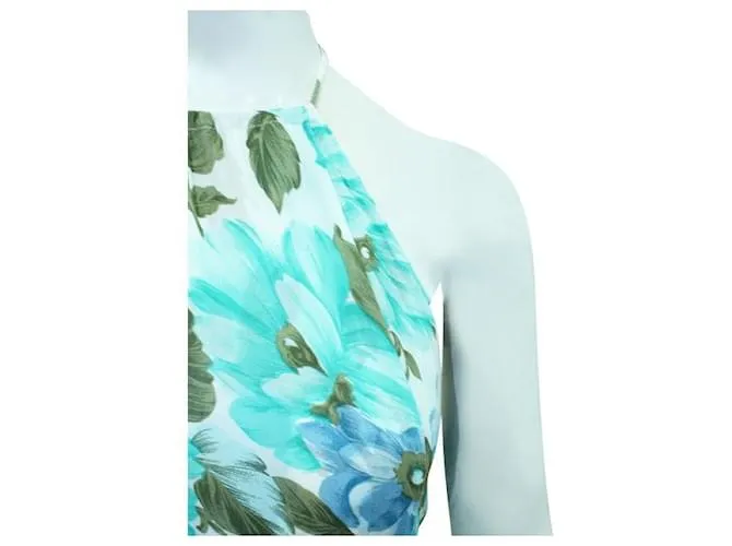 REFORMATION Minivestido con espalda descubierta y estampado floral azul y turquesa 