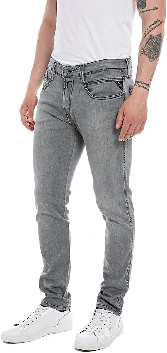 Replay Anbass 34L Vaqueros elásticos negros de corte ajustado de 10 oz para hombre en gris