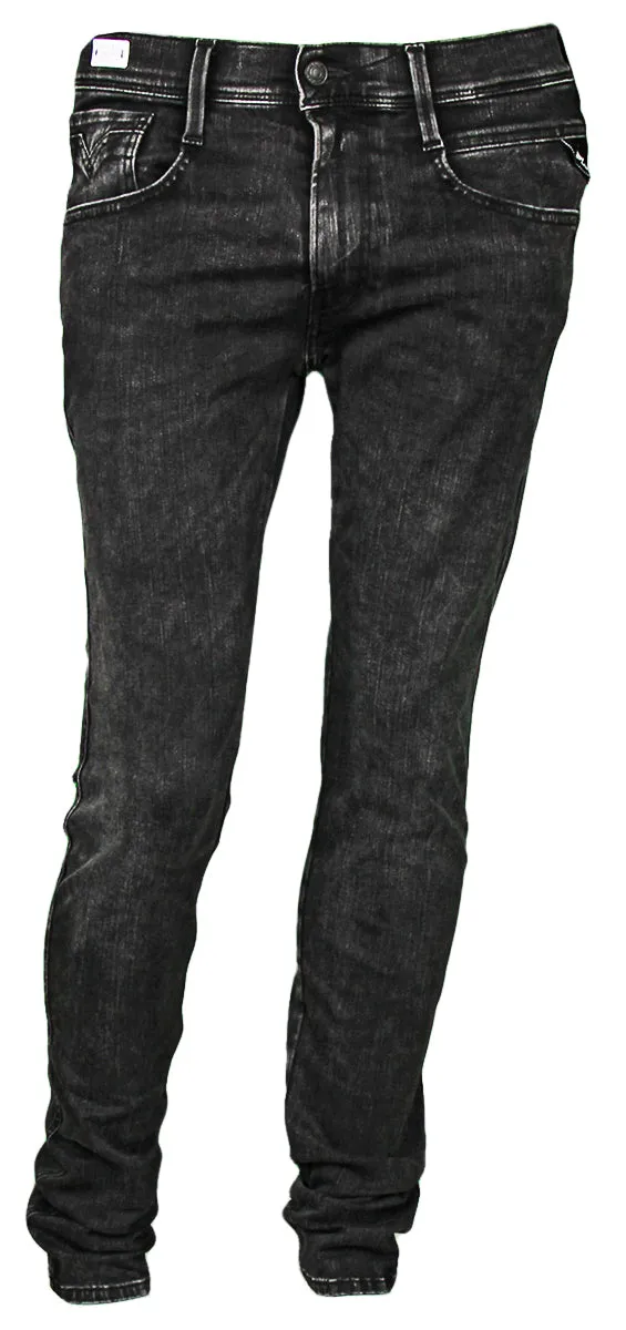 Replay Anbass 34L Vaqueros elásticos negros de corte ajustado de 10 oz para hombre en gris