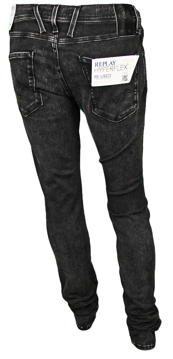 Replay Anbass 34L Vaqueros elásticos negros de corte ajustado de 10 oz para hombre en gris