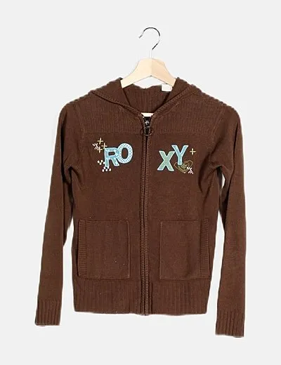 Roxy Cárdigan marrón detalle cremallera